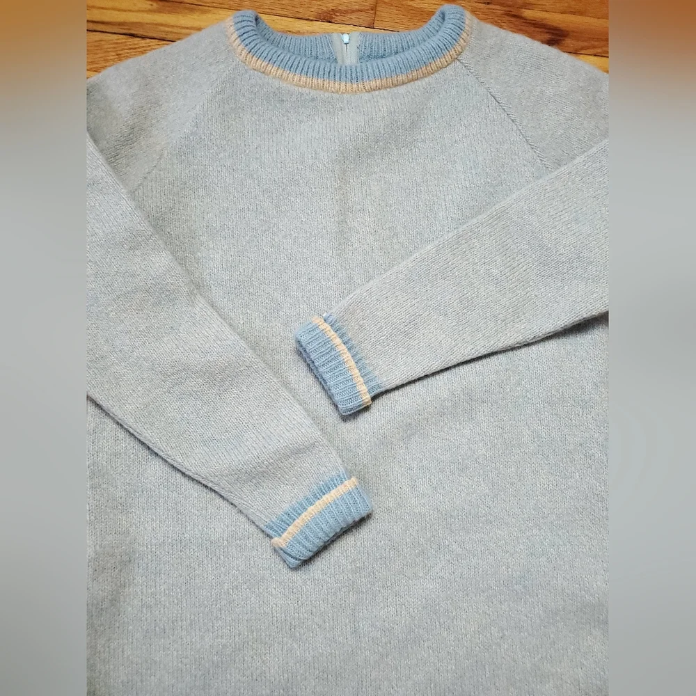 Vintage 70s Sears Shetland Wool Blue Ivory Sweater Dress Knit S / M - Picture 16 of 16